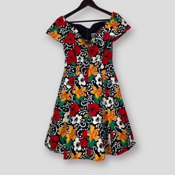 NU MODE Vintage Pin Up Style Floral Off The Shoulder Collar Dress Size 9/10 - Picture 1 of 15
